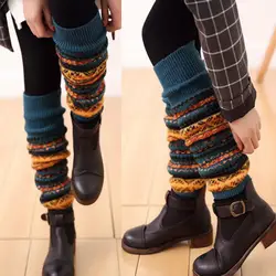 Joelho alta malha crochê meias para mulheres, meias, perneiras, estilo quente, inverno, moda