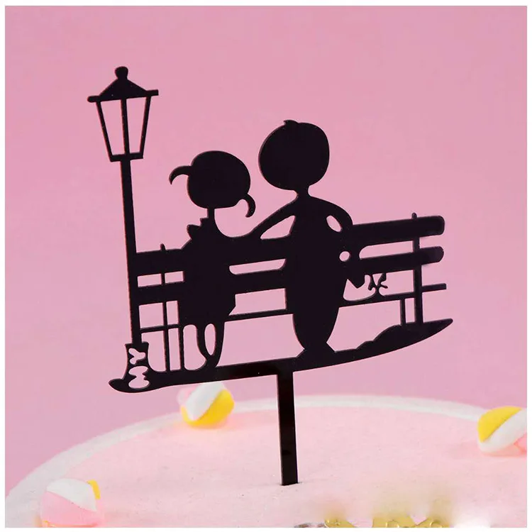 Happy Valentine's Day Acrylic Cake Topper Golden Romantic Dating Couple Cake Flags for Valentine's Day Cake Decorations Supplies