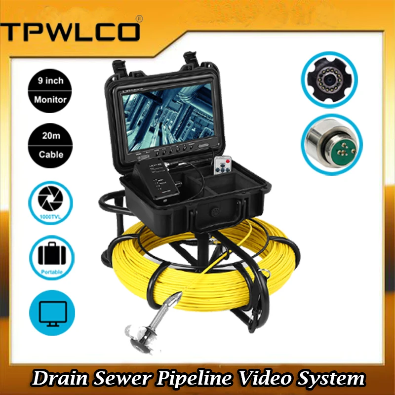 

20m Waterproof 23mm Endoscope Pipe Inspection Camera 9” TFT LCD Dispaly Industrial Drain Sewer Pipeline Video System With DVR