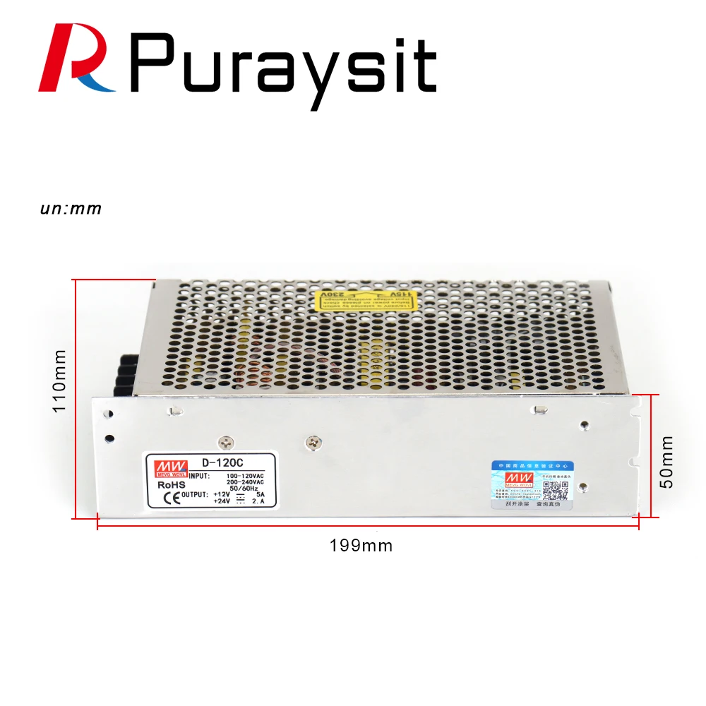 Puraysit Double Group Output 120W Switching Power Supply D-120C 12V 3A 24V 3A