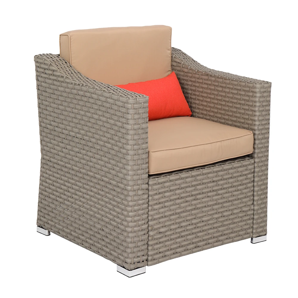 5Pcs Outdoor Patio Furniture Set Suit Include 2 Double Contiguous Single Sofa 2 Pedals 1 Double Coffee Table Wide Rattan Gray