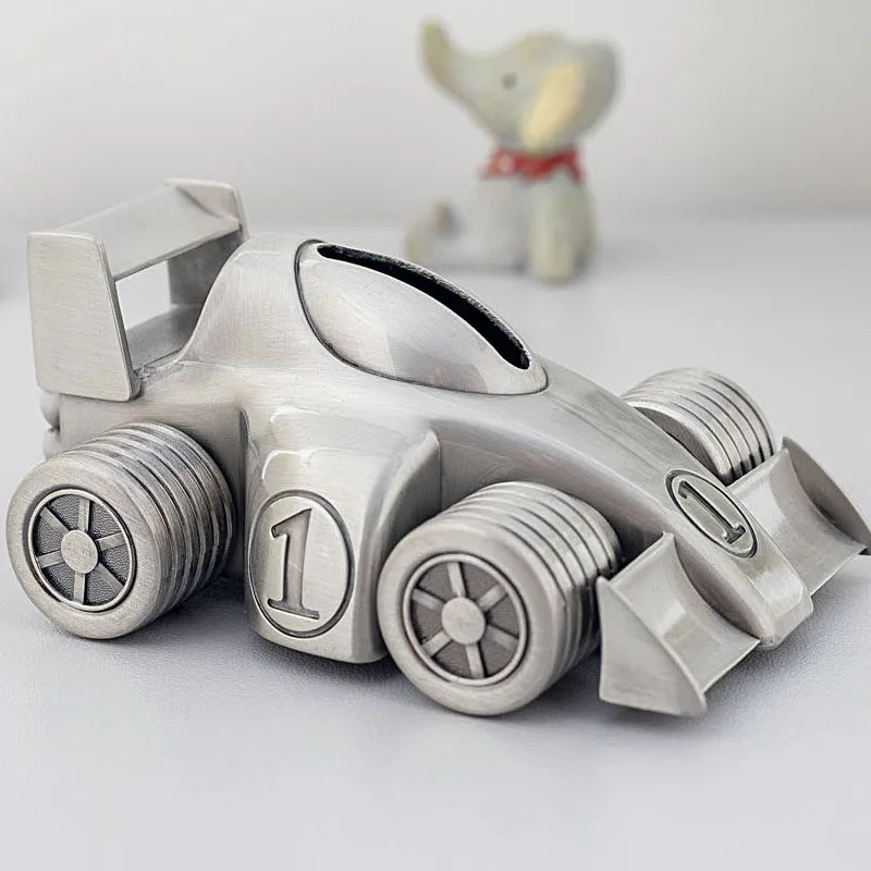 

Vintage Racing Car Piggy Bank Creative Metal Alloy Money Bank Cute Coin Bank Coin Saving Pot Box with Stopper for Boy Kid