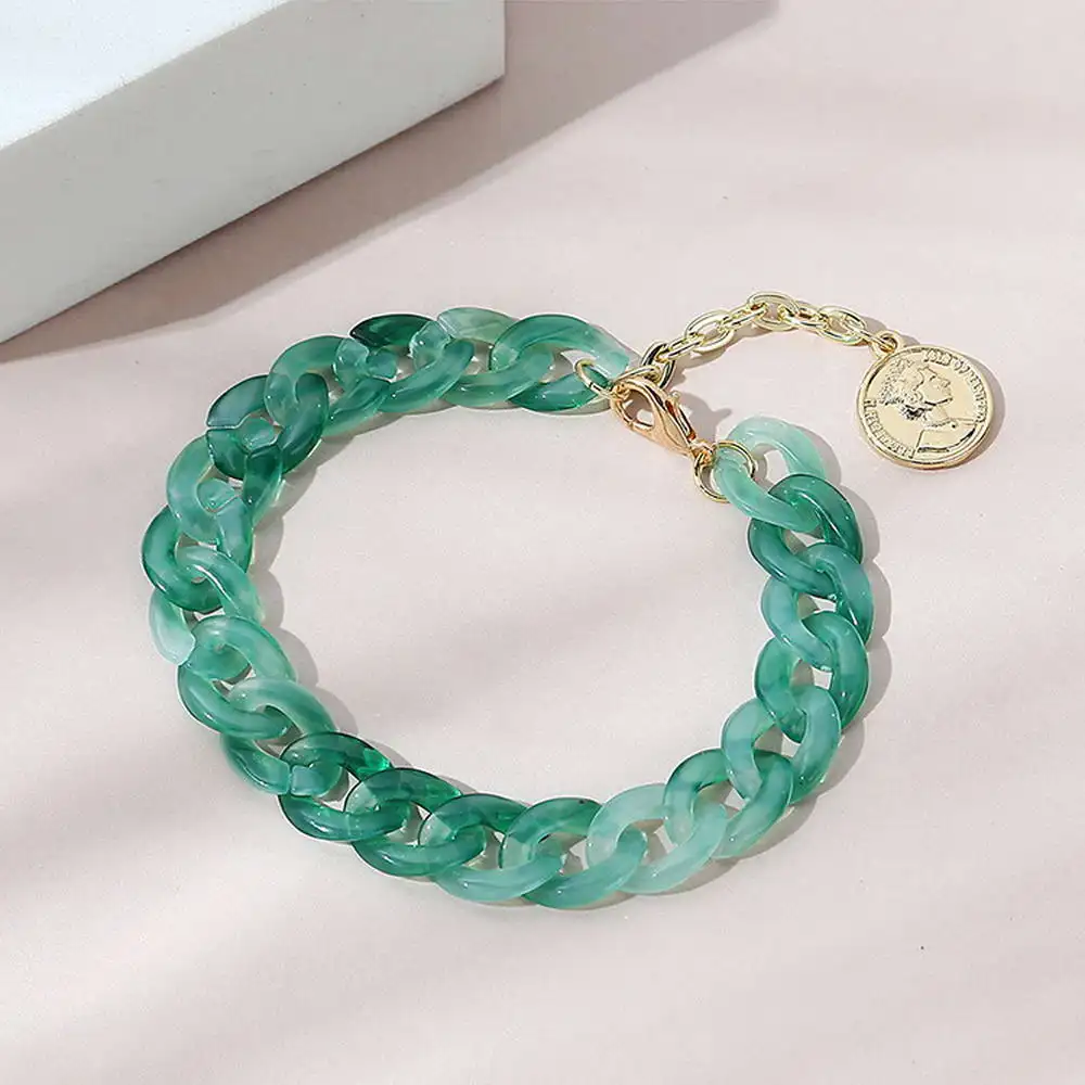 B2414 ZWPON Acetate Link Chain Bracelets for Women Acrylic Plastic Bracelets Embossed Disc Charm Bracelets Jewelery Wholesale