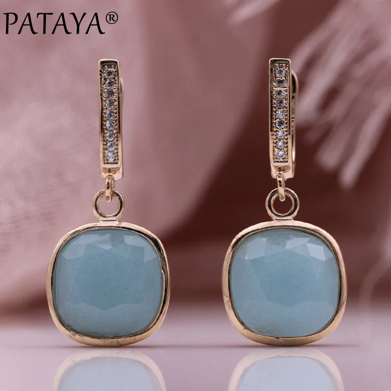 PATAYA New Irregular Square Natural Zircon Dangle Earrings 585 Rose Gold Color Long Earrings Summer Style Women Fashion Jewelry