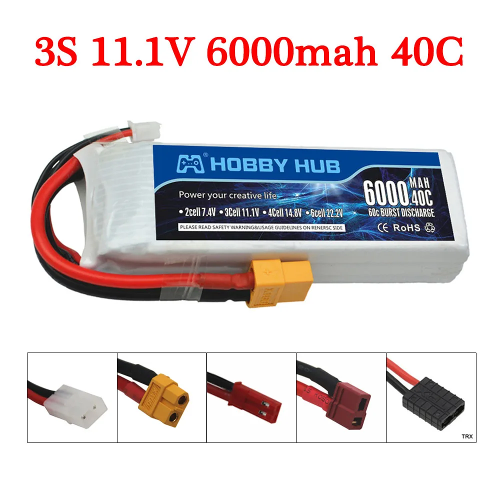 

11.1v 6000maH 40C Rechargeable Batterry For RC Car Boat Drones Quodcopter Spare Parts 3s 6000mah 11.1v LIPO Battery T/XT60/JST