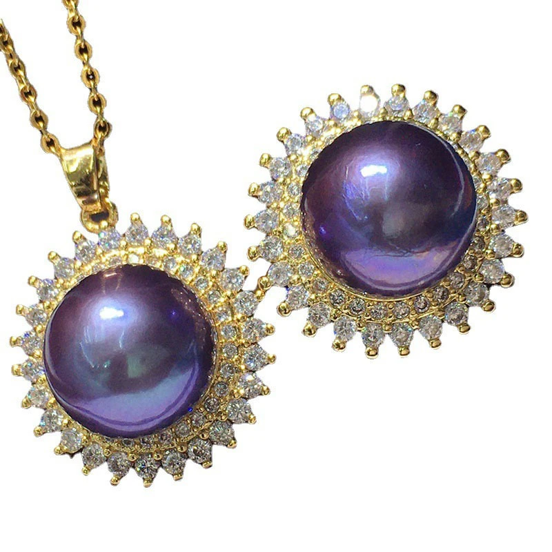 HABITOO 10-12mm Purple Reborn Keshi Pearl Pendant Ring Adustable 18k filled Gold Gorgeous Jewelry Set Charming Gifts Daily Wear