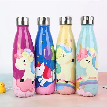 맞춤형 만화 유니콘 물병 보온병, 스테인레스 스틸, 차가운 콜라 유지, 여행용 스포츠 음료병