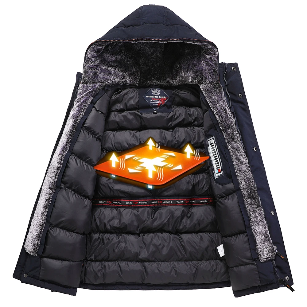 Mannen Winter Nieuwe Lange Casual Dikke Fleece Hood Waterdichte Parka Jas Jas Mannen Uitloper Vintage Zakken Parka Jas 60 Plus size