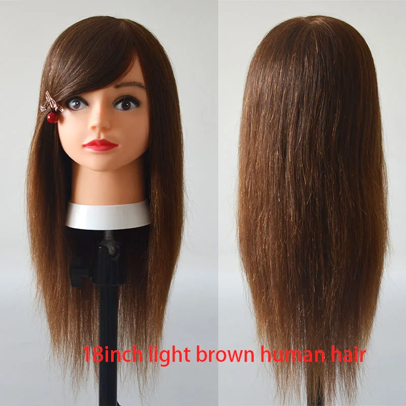 100% Human Hair Mannequin Head For Learner Hairdressers Practice Paint Dye Bleach Curl Iron Braid Cut Hair Good Training Head