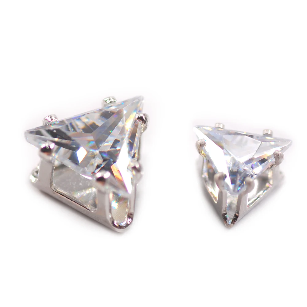 Crystal Clear Triangle Cut AAA + Cubic Zirconia Single Claw, Gold Silver Metal Zircon Accessories, Wholesale, 6mm, 8mm