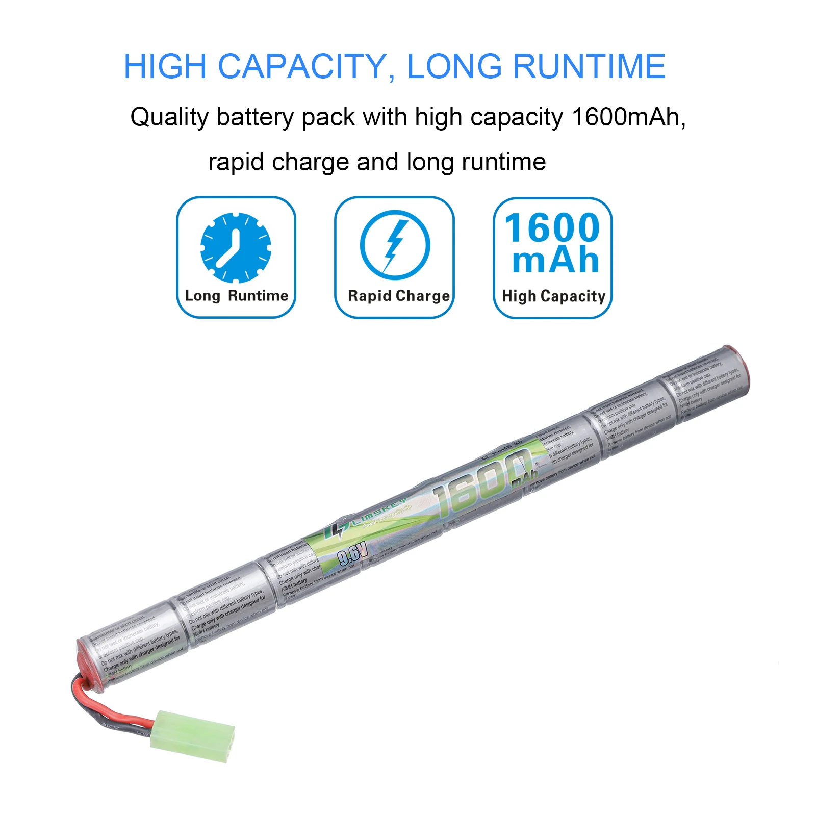 Аккумулятор Limskey 2/3A 9.6V 1600mAh Stick NIMH для страйкбольного оружия с разъемом Mini Tamiya для AK47, MP5K, RPK, PKM, G36C, MC51