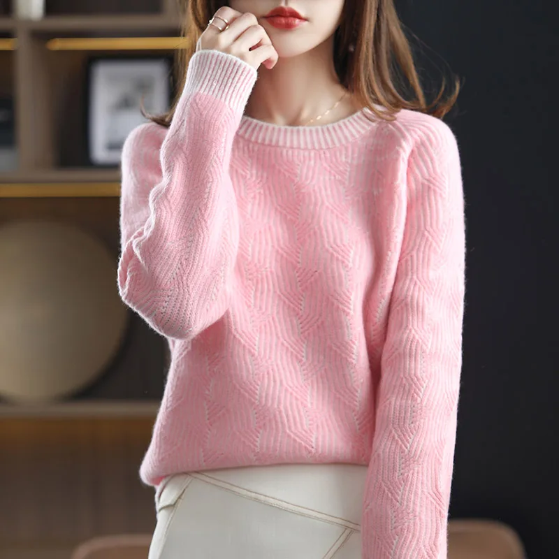 Winter New 100% Wool Sweater Women Keep Warm  thickened O-Neck Pullovers 100% Wool Sweater Fashion Tops