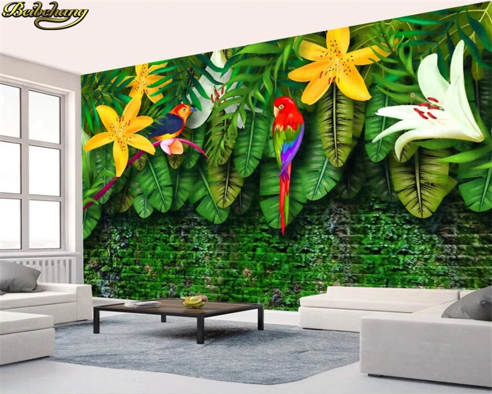 

beibehang Custom wall paper mural hand-painted European pastoral style tropical rainforest Southeast Asia mural 3d wallpaper