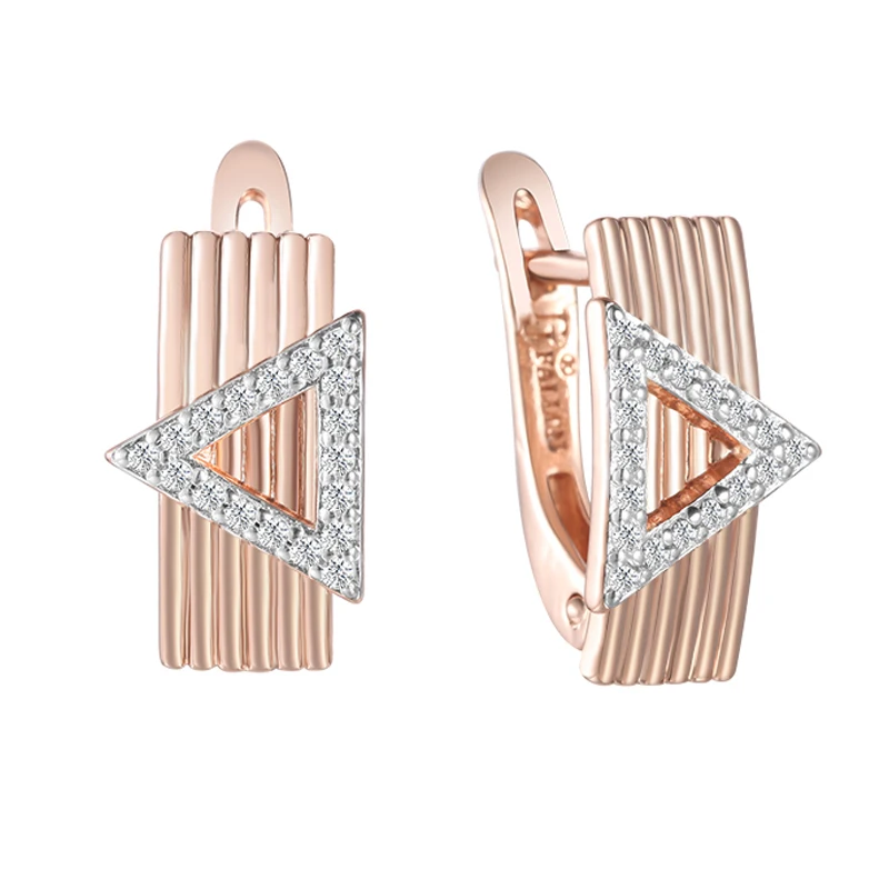 FJ Women Ladies 585 Rose Gold Color Square White Triangle Cubic Zircon Dangle Drop Earrings