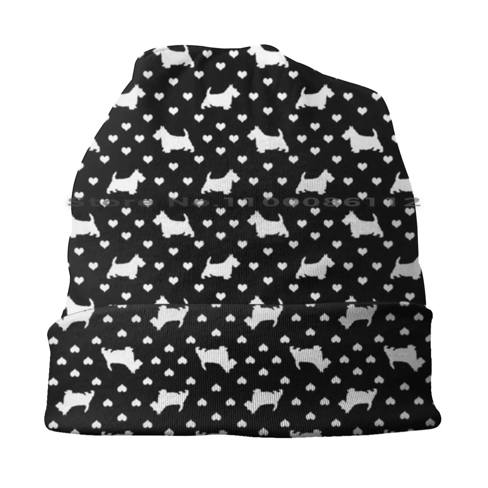 White Scottish Terriers ( Scottie Dogs ) & Hearts On Black Bucket Hat Sun Cap Scottish Terriers Scottie Dogs Hearts Black White