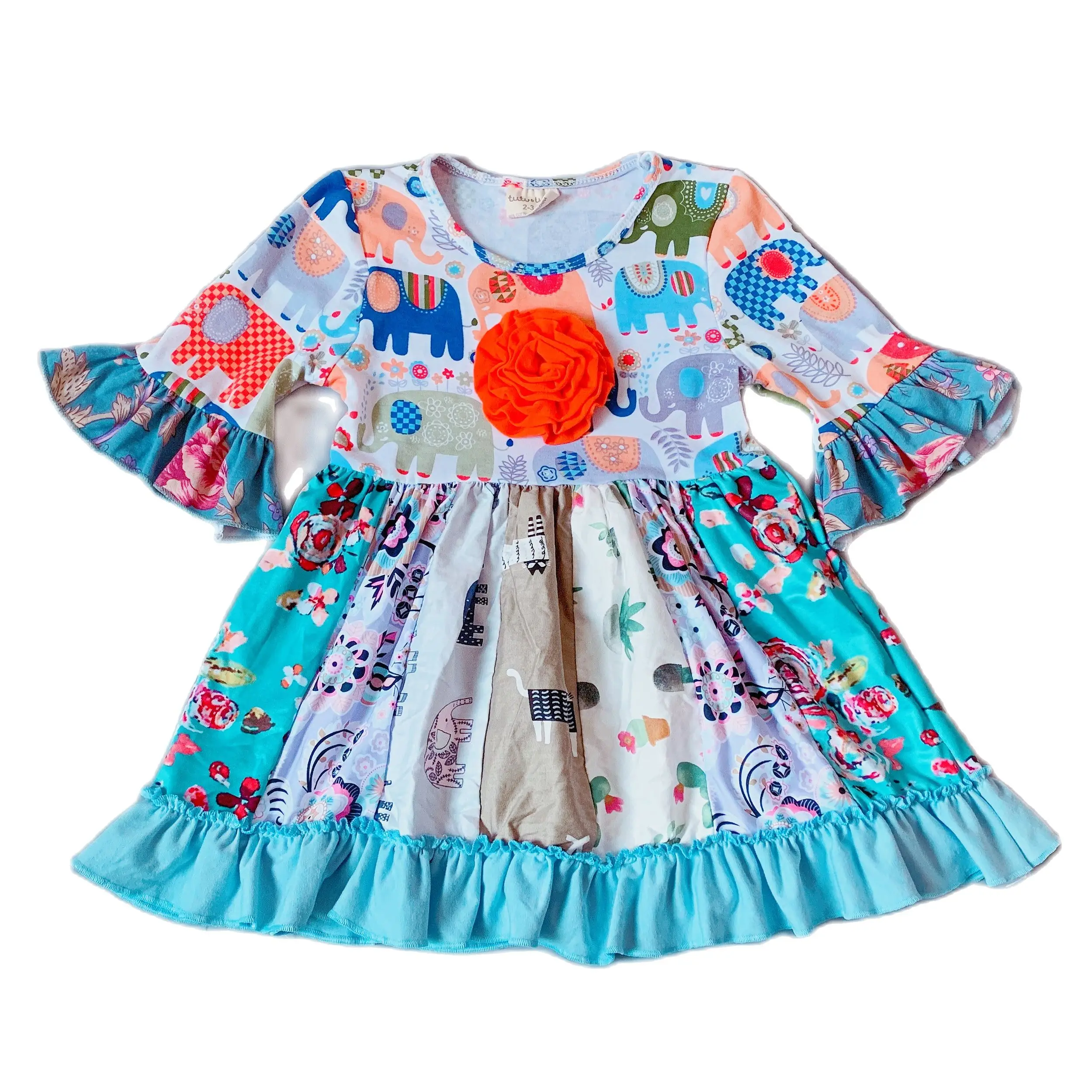 

Elephant Printing Ruffles Princess Frocks Short Sleeve Girls Dress