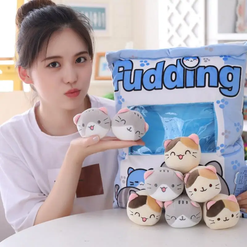 8pcs small Soft Cat Plush toys in A Bag Snack Toy Throw Pillow Soft Cartoon Animal Stuffed Doll for Girlfriend