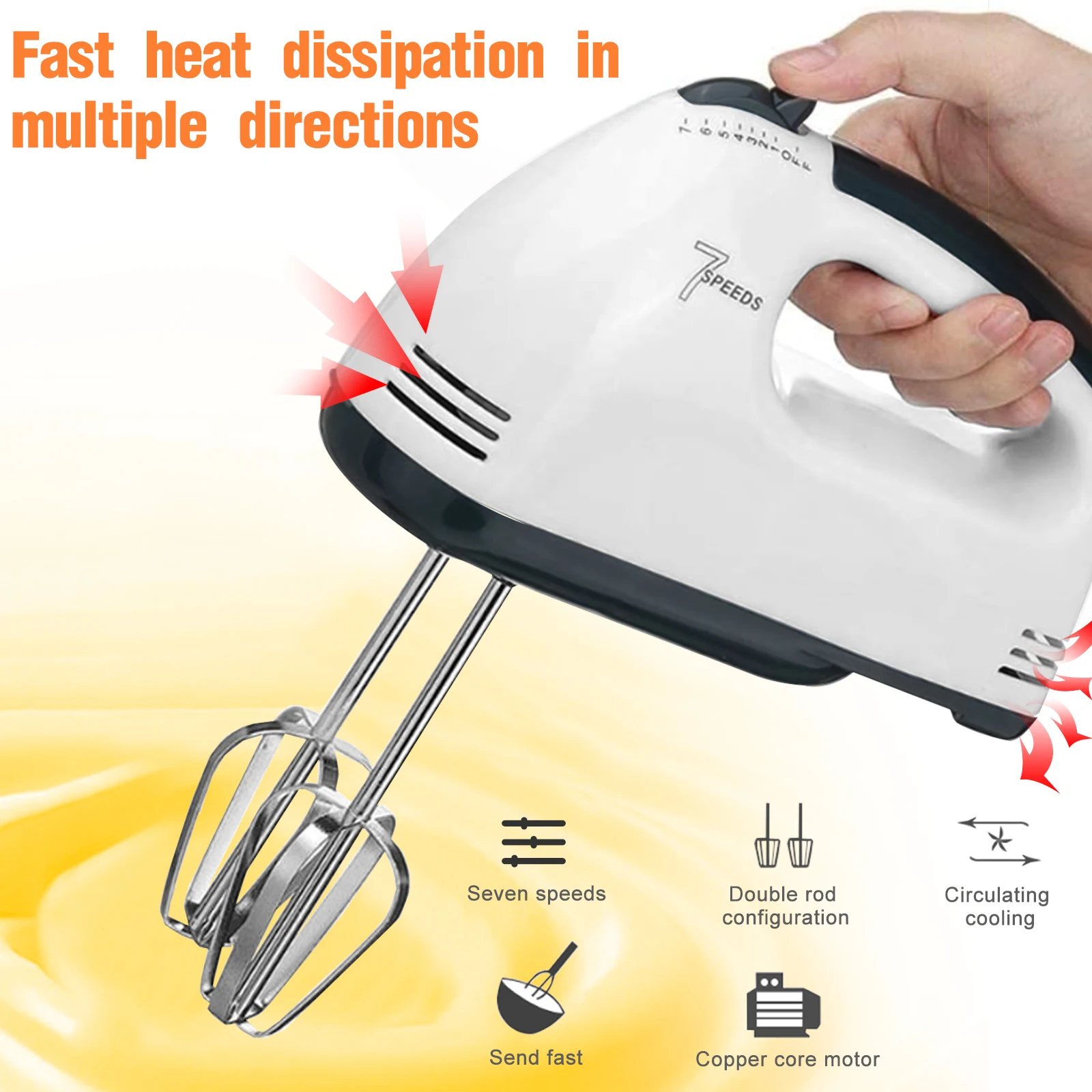 

Manual Mini 7 Speed Dough Hand Mixer Food-Blender Multifunctional Handheld Food Processor Automatic Electric Kitchen Mixer Tool