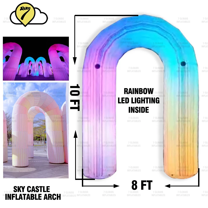 

Melbourne 2020 Sky Castle Air Arch 10ft Hight Inflatables LED Lighting Rainbow Color for Photoes in City Hot Daily Attendance