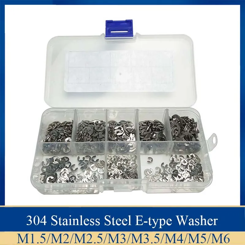 650Pcs/set M1.5 M2 M2.5 M3 M4 M5 M6 Stainless Steel Circlip Sack Retainer E E-type Buckle-shaped Split Washers