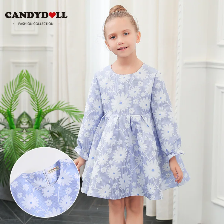 

CANDYDOLL New fall girls' long-sleeved dress top jacquard with cotton lining princess dress kids dresses for girls