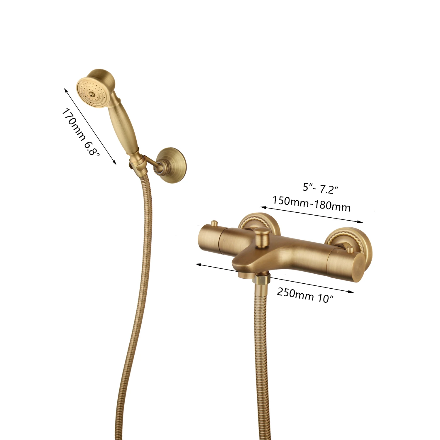 Imagem -02 - Zappo-conjunto de Chuveiro Termostático Bronze Antigo Banheiro com Chuveiro de Mão Fixado na Parede Banheira Conjunto de Torneira