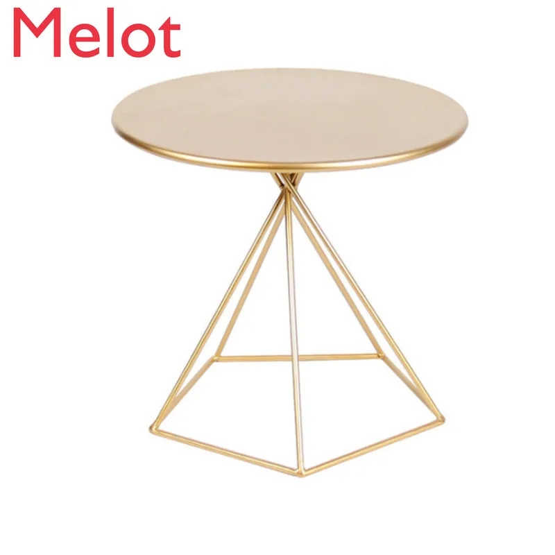 Nordic Solid Five-Corner Small Tea Table Iron Golden Corner Cool round Living Room Small Apartment Sofa Side Table Wholesale