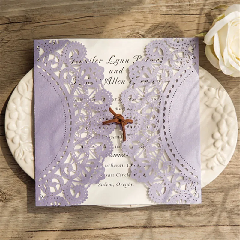 Lavender Laser Cut Wedding Birthday Party Invitation Cards Envelopes 50pcs