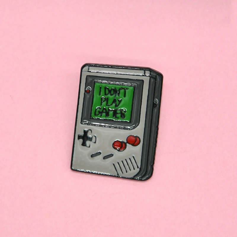 XEDZ Cartoon gray mobile game console remote control I don\'t play game text children\'s fun enamel pin metal badge punk clothes l