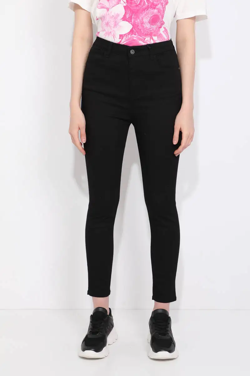 Blue White Female High Waist Black Jean Pants