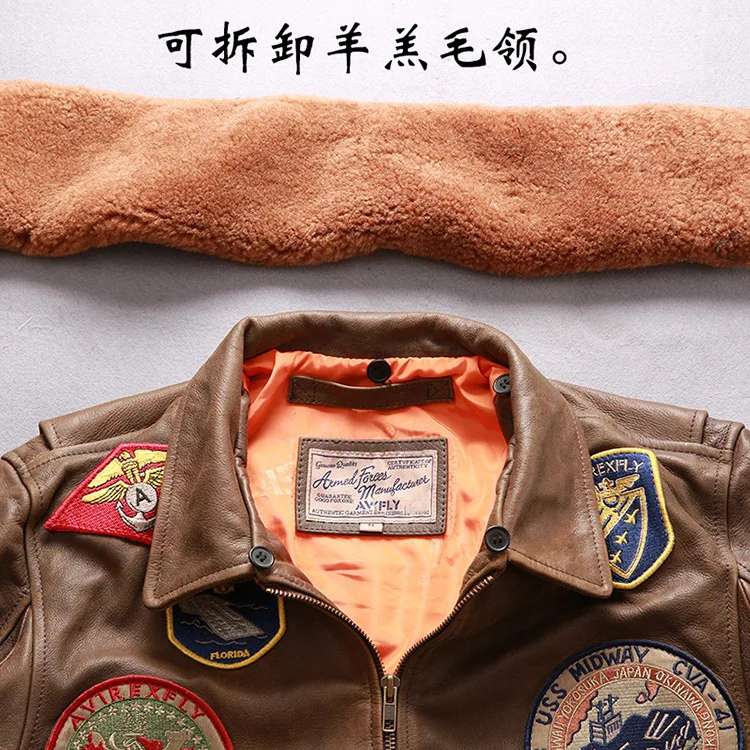 air force flight G1 pilot warm fur collar leather jacket high quality genuine cow leather clothing thick cowhide rider jacket