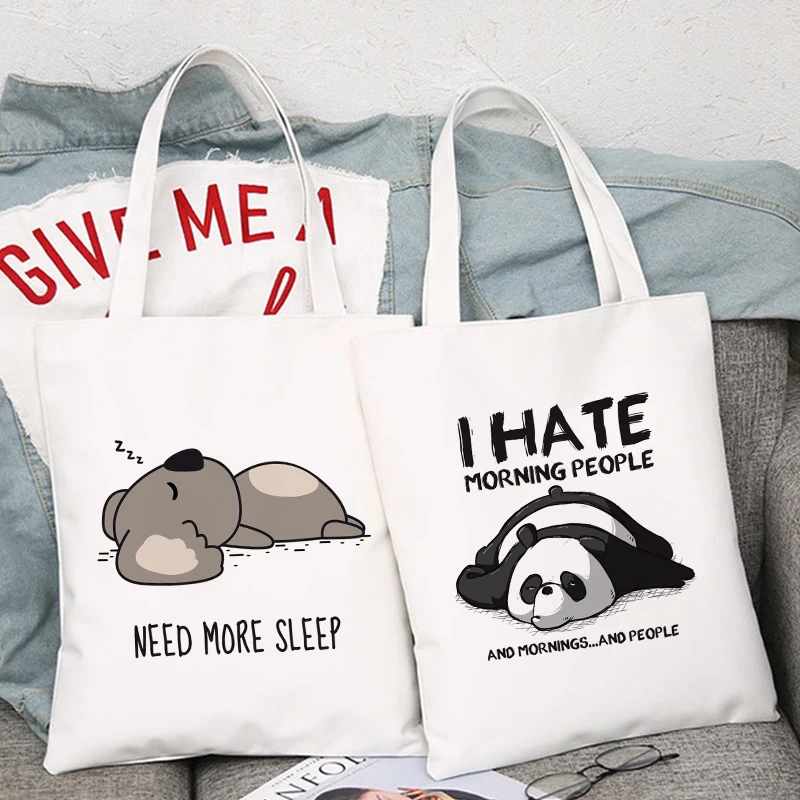 Shopper Bag Cute Panda Sloth Print Women Casual Canvas Shopping Bag Tote Bag borsa a tracolla riutilizzabile Eco Bag di grande capacità