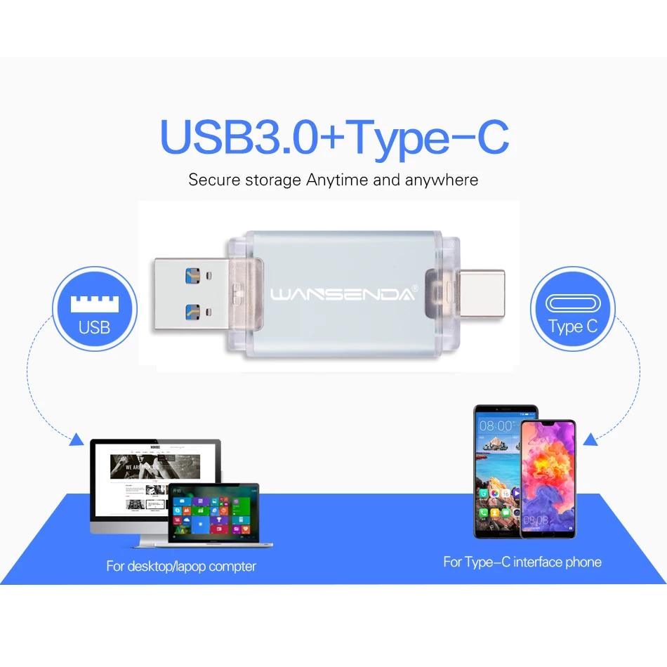 Flashdisk USB 2 IN 1 Wansenda Baru Tipe C Pen Drive 512GB 256GB 128GB 64GB 32GB Pendrive USB Stick 3.0 Memory Disk