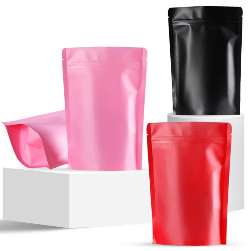 500 Uds. Bolsa con cierre de cremallera de Material complejo de papel Kraft de pie negro, rojo y rosa, bolsas de embalaje de frutas secas, café molido, aperitivos y nueces
