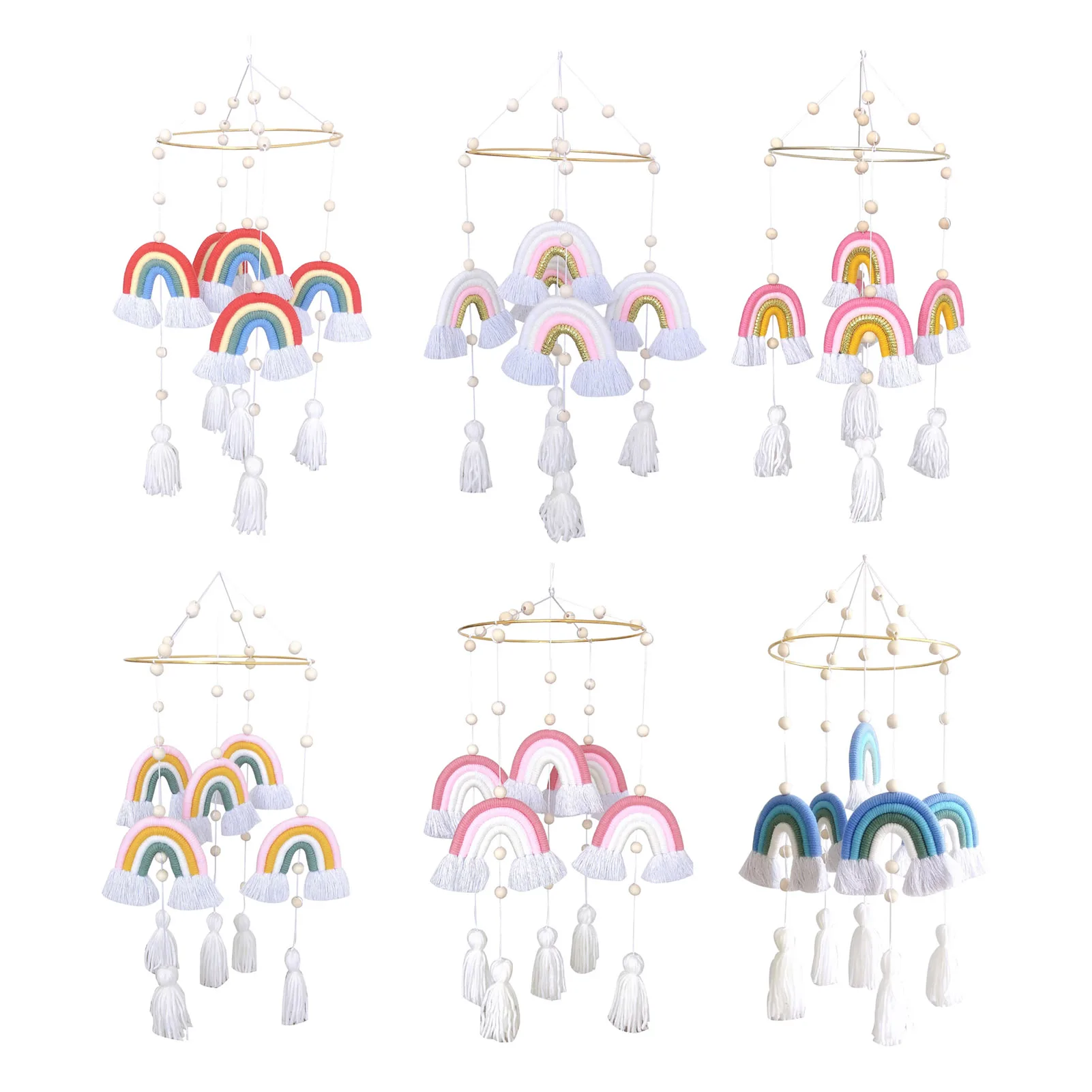 Rainbow Crib Bell Hanging Decoration Bohemia Style Cute Rainbow Nursery Hanging Ornament Baby Room Infanette Decor