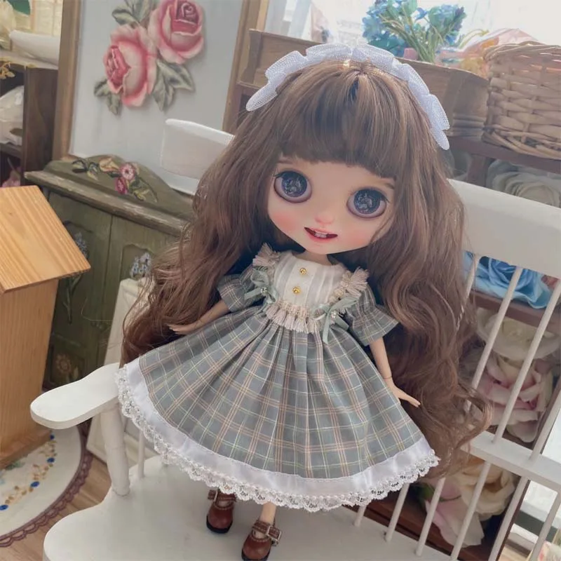 

Blyth Doll clothes Retro dress + hair band for Blyth Pastoral Fresh style doll accessories doll clothes Lovely cute dress