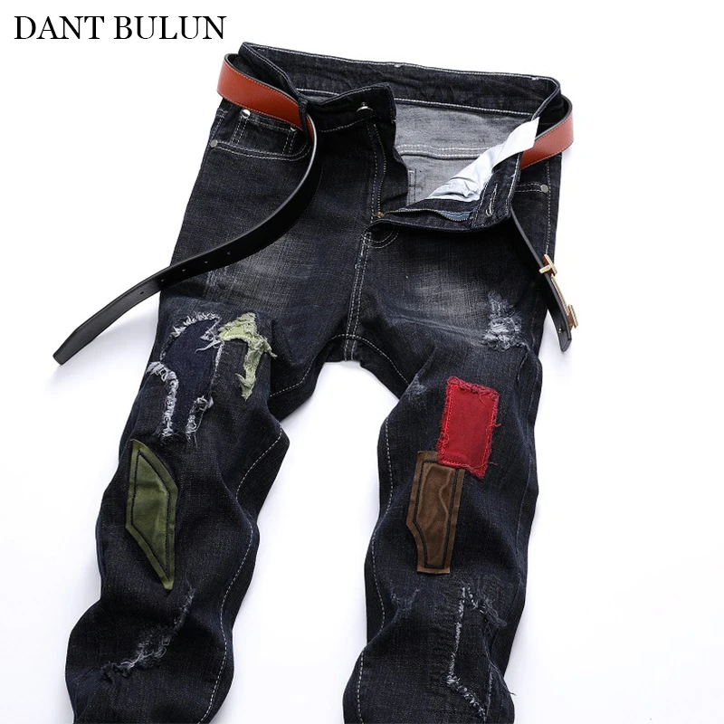 Distressed Hole Jeans Men High Quality Ripped For Men Denim Jeans Homme Patchwork Desinger Male Clothes HIP HOP Streetwear Pants