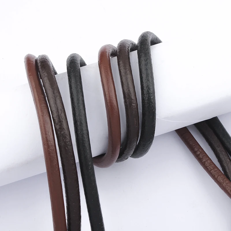 5Meters 4mm 5mm Round Black Dark Coffee Real Genuine Leather Cord Jewelry Material For Bracelets Jewelry Making