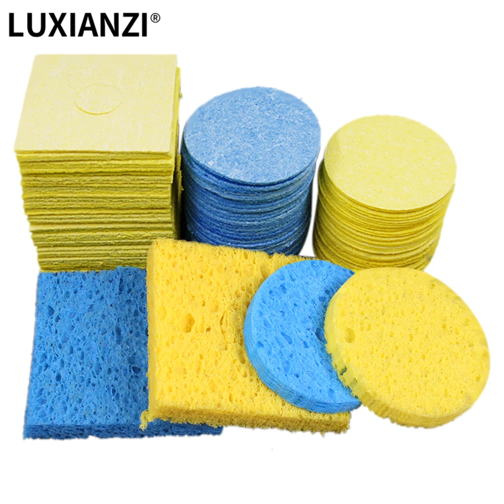 

LUXIANZI 50/100PCS Cleaning Sponge Cleaner Blue Yellow Thicken For Enduring Electric Welding Soldering Iron Cleaner Pads Tools