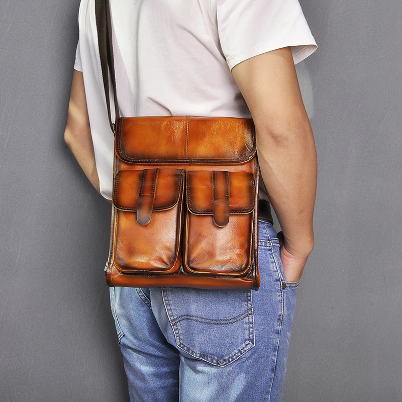 Real Leather Male Design One Shoulder Messenger bag cowhide fashion Cross-body Bag 10\