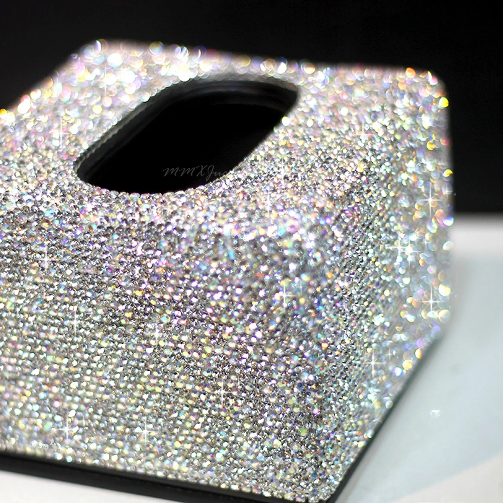 

Decoration Tissue Box Case Cover Paper Rhinestone Holder Home Office Car Decor