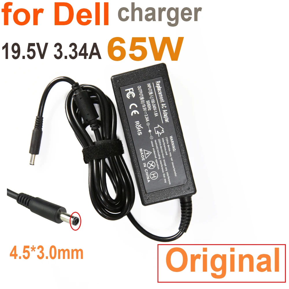 

Genuine 19.5V 3.34A 4.5*3.0mm 65W AC Power Adapter Charger for Dell Inspiron 15 5558 3558 3551 3552 5551 5559 Charger