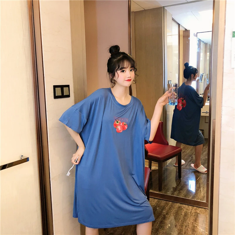 

Luxury Brand nightdress Modal Home Spring And Summer Round Neck Tomato Pattern Sleepdress Xl Fat Sexy Sleepwear Pijamas 2022