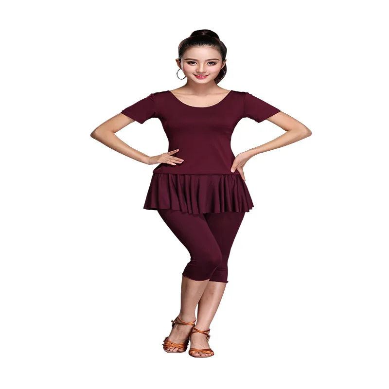 Latin Top Women Latin Dance Basic Top Girl Dancewear Sexy Latin Ballroom Samba Tango Flamengo Dancing Practice T-shirt Costume