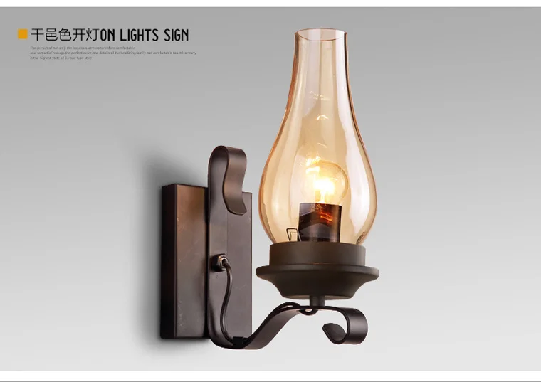Retro Industrial Light Iron Wall Lamp Creative Restaurant Corridor Bedroom Bedside Glass Wall Light Living Room Hotel Lighting