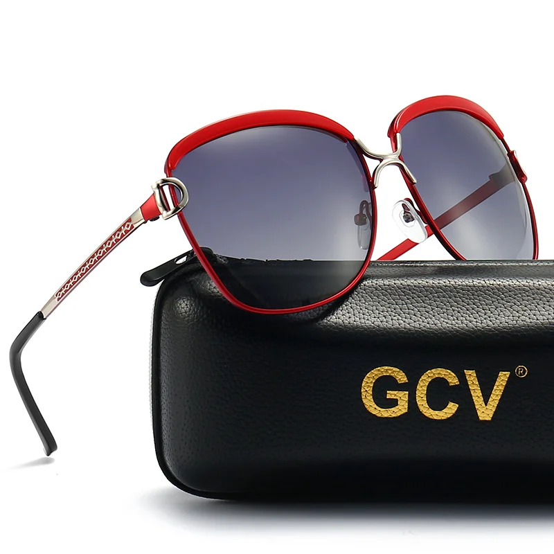 Gcv-女性用偏光サングラス,グラデーションレンズ付きラウンドサングラス,高級ブランド,ブランドサングラス