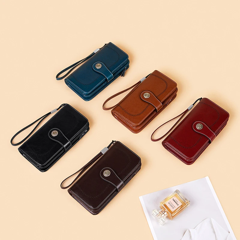 Cnoles – portefeuille Vintage en cuir véritable pour femmes, grand porte-cartes, pochette pour dames, 2022