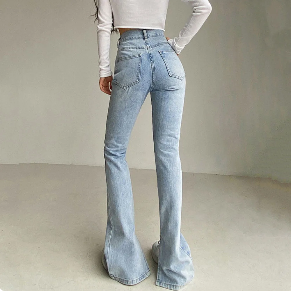 High-waisted Two Buttons Jeans Trousers Women Skinny Pants Mopping Trousers Slit Casual Showing Thin Hip Lift Straight Jeans