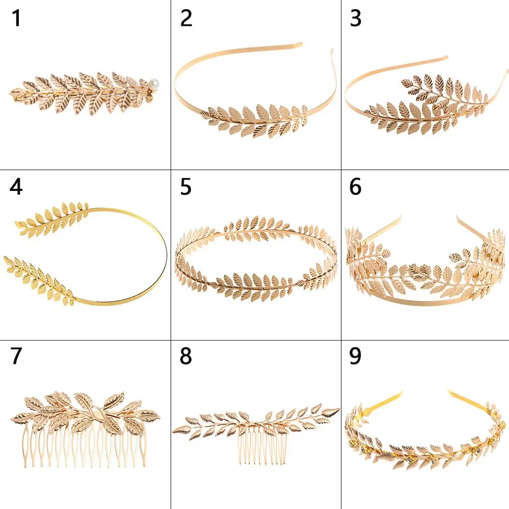 Tocado dorado, joyería para el cabello, aro para el cabello, diademas para novia, diademas de hojas, corona para el cabello de boda