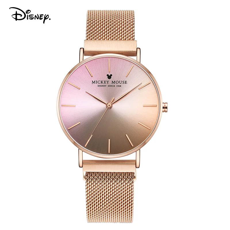 

Disney Original Mickey Mouse Ladies Gradient Color Magnetic Mesh Steel Band Waterproof WristWatches Women Quartz Girls Luxury